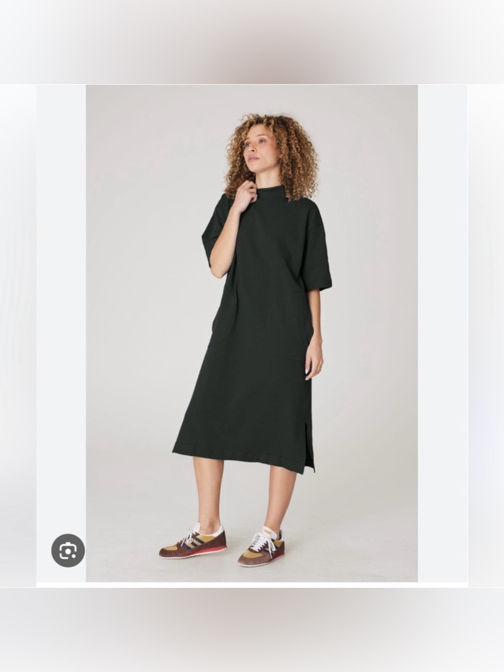 Back Beat Co Organic Cotton Patch Dress XS/S Pockets Oversized Mock Neck Midi